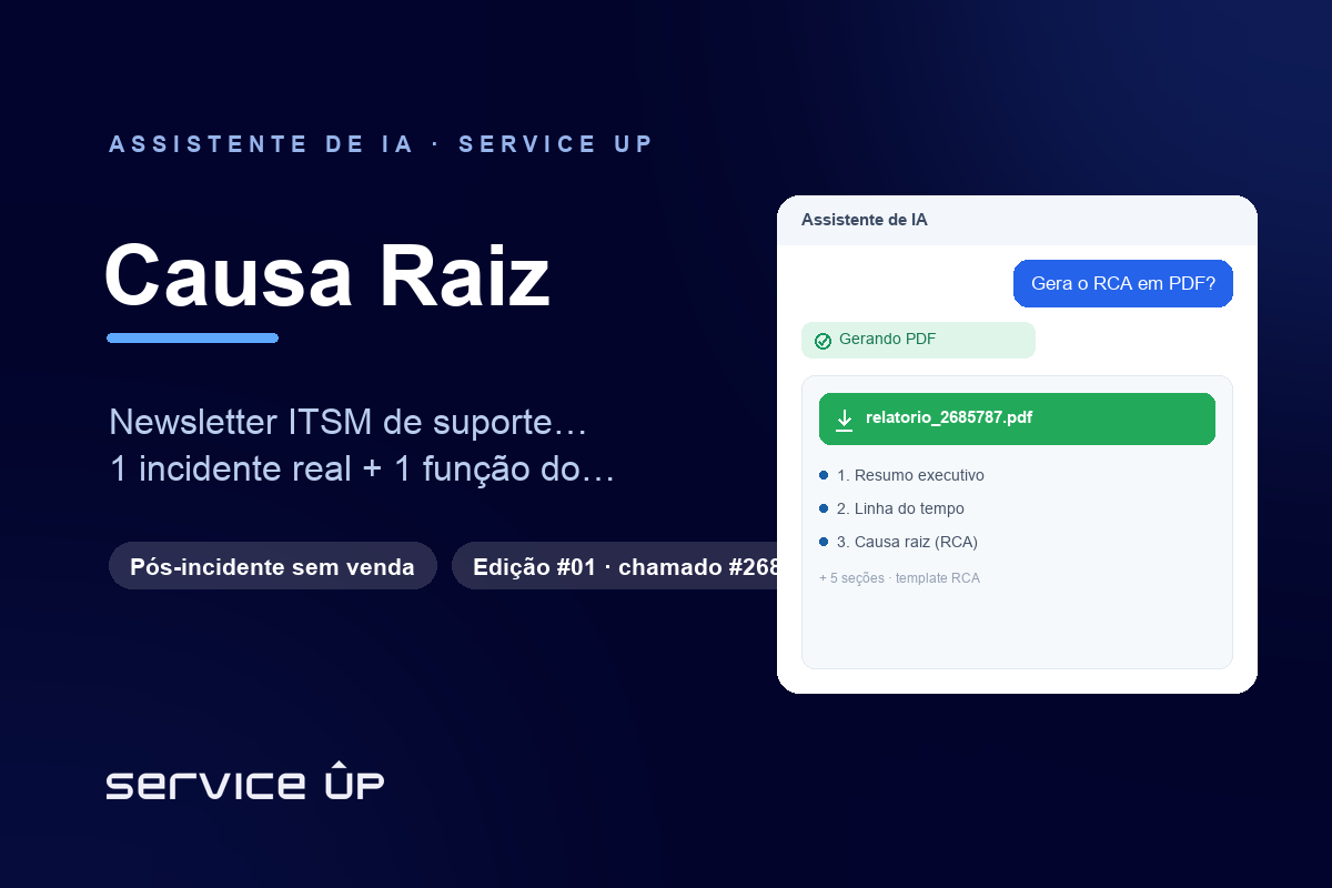 Causa Raiz: a newsletter ITSM de suporte da Service Up — um incidente real dissecado + uma função do Copilot em 3 minutos